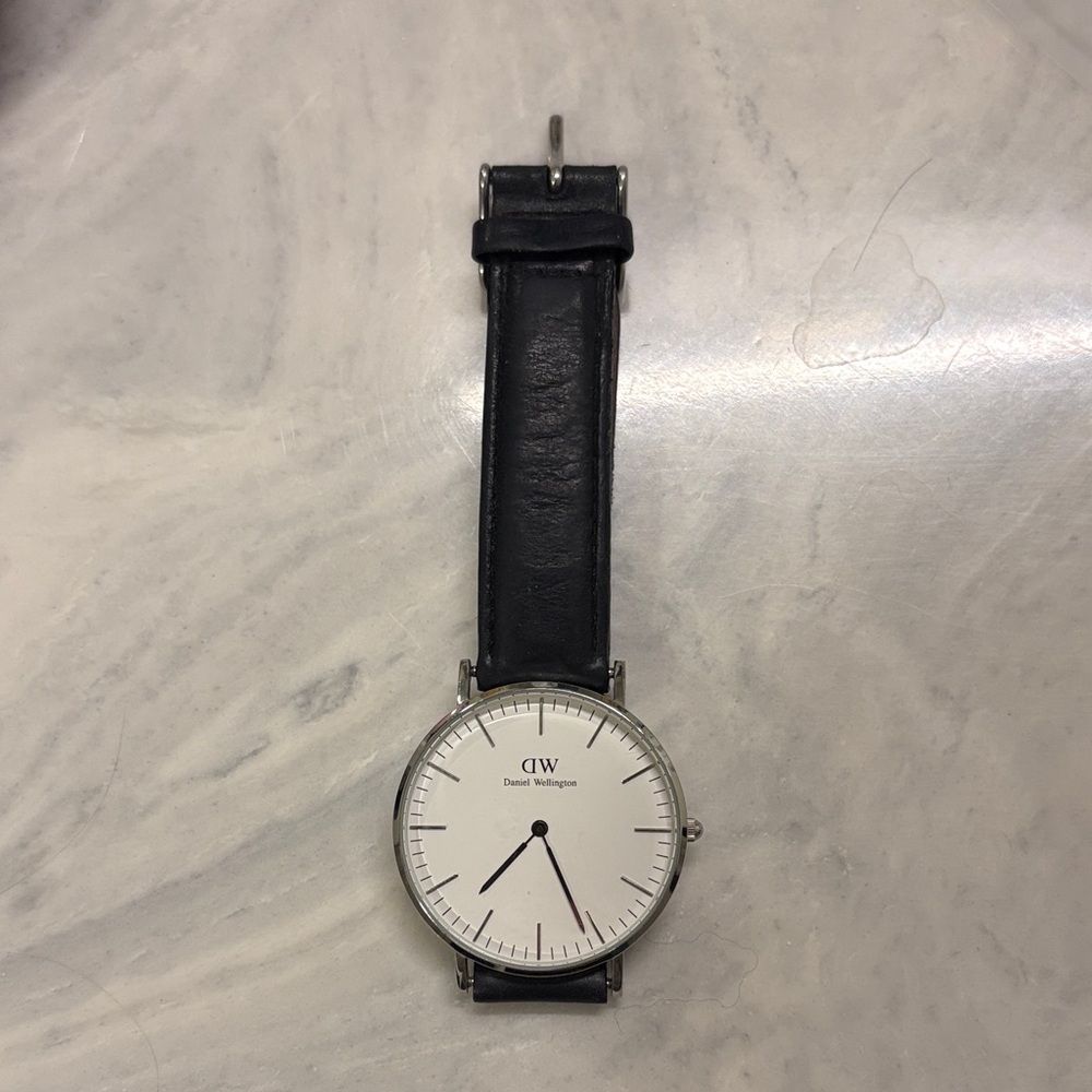Daniel Wellington Silver Case Watch with Black Strap